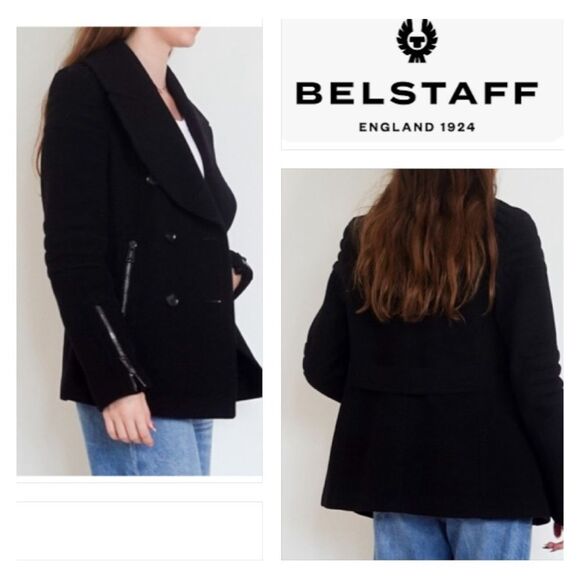 Belstaff Dallington Double Breast Cropped Pea Coat Cashmere/Wool Blend Black S - Picture 4 of 16